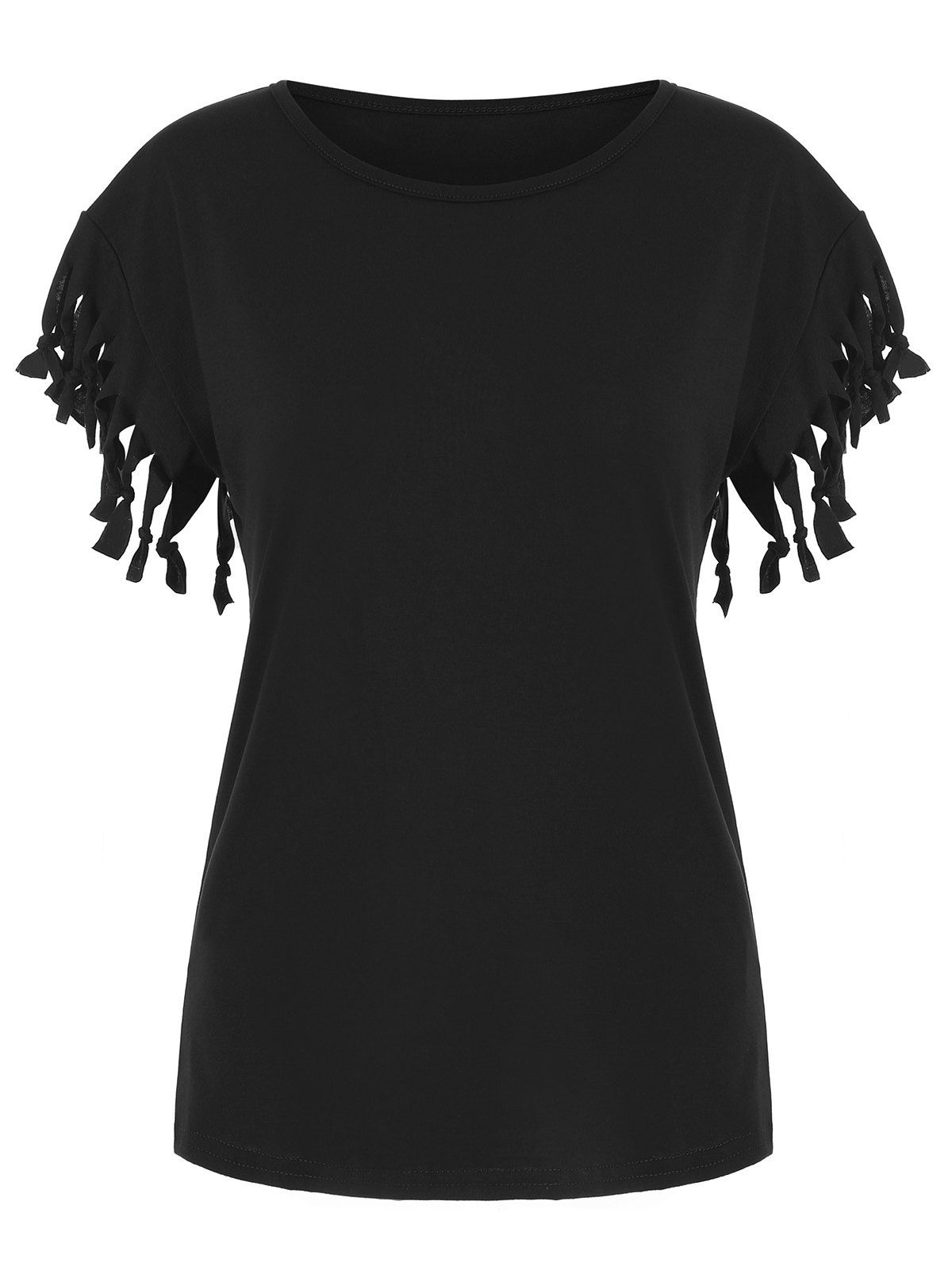 

Fringed Solid Casual T-shirt, Black
