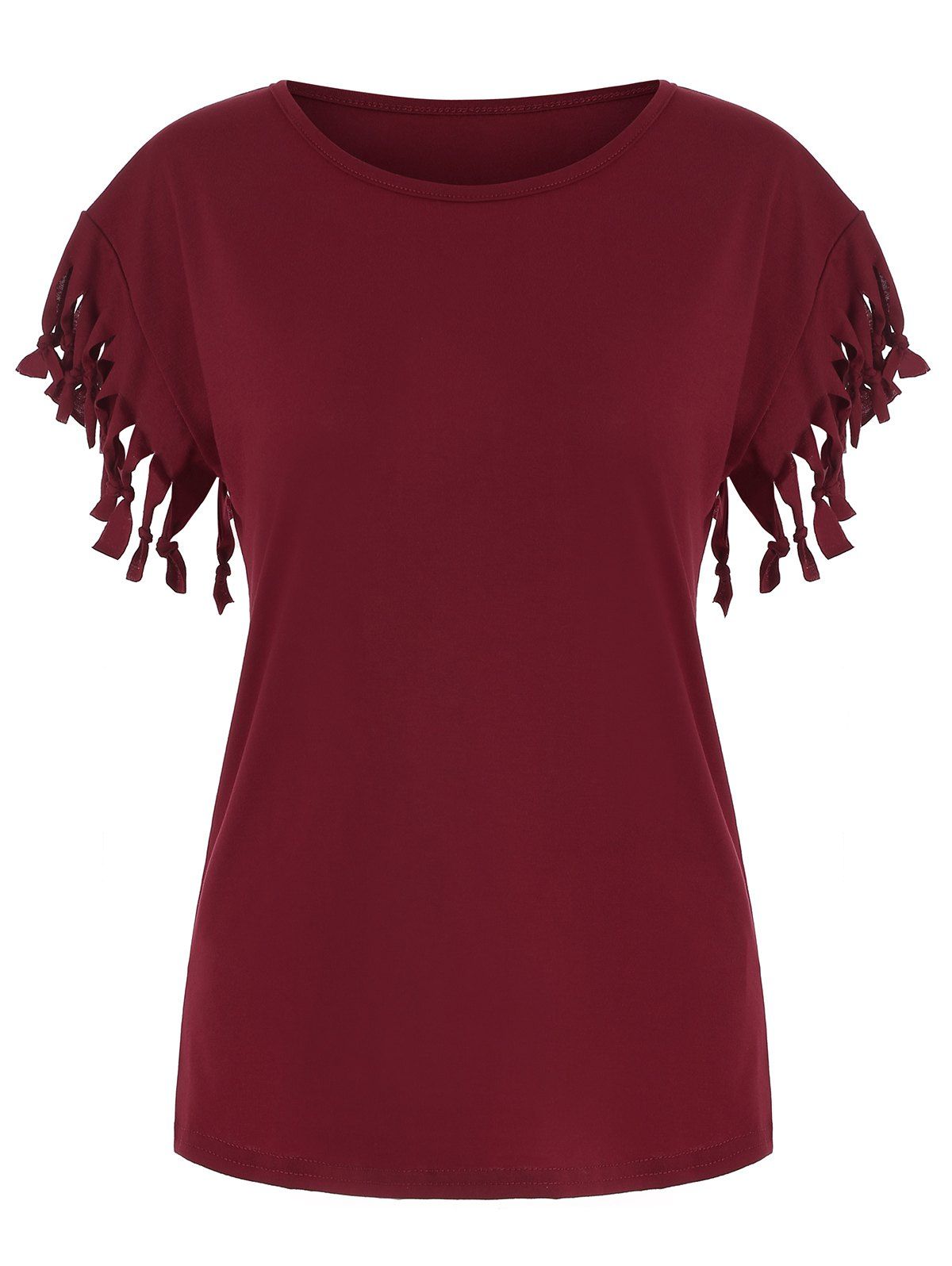 

Fringed Solid Casual T-shirt, Red wine