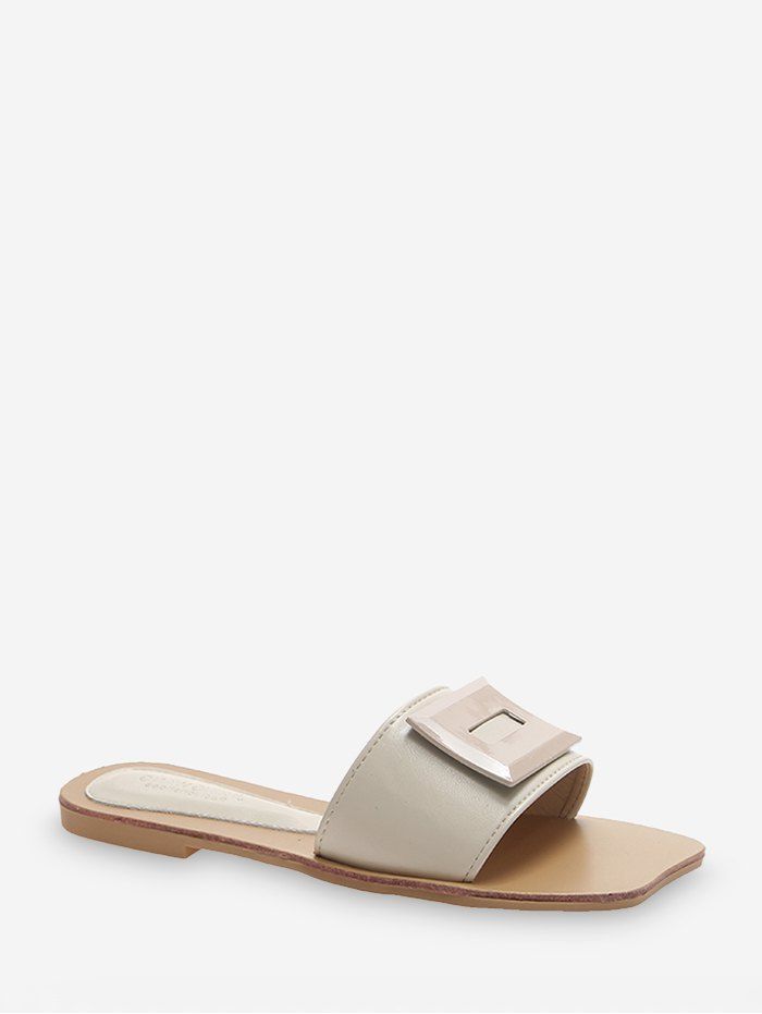 

Square Design PU Flat Slides, White