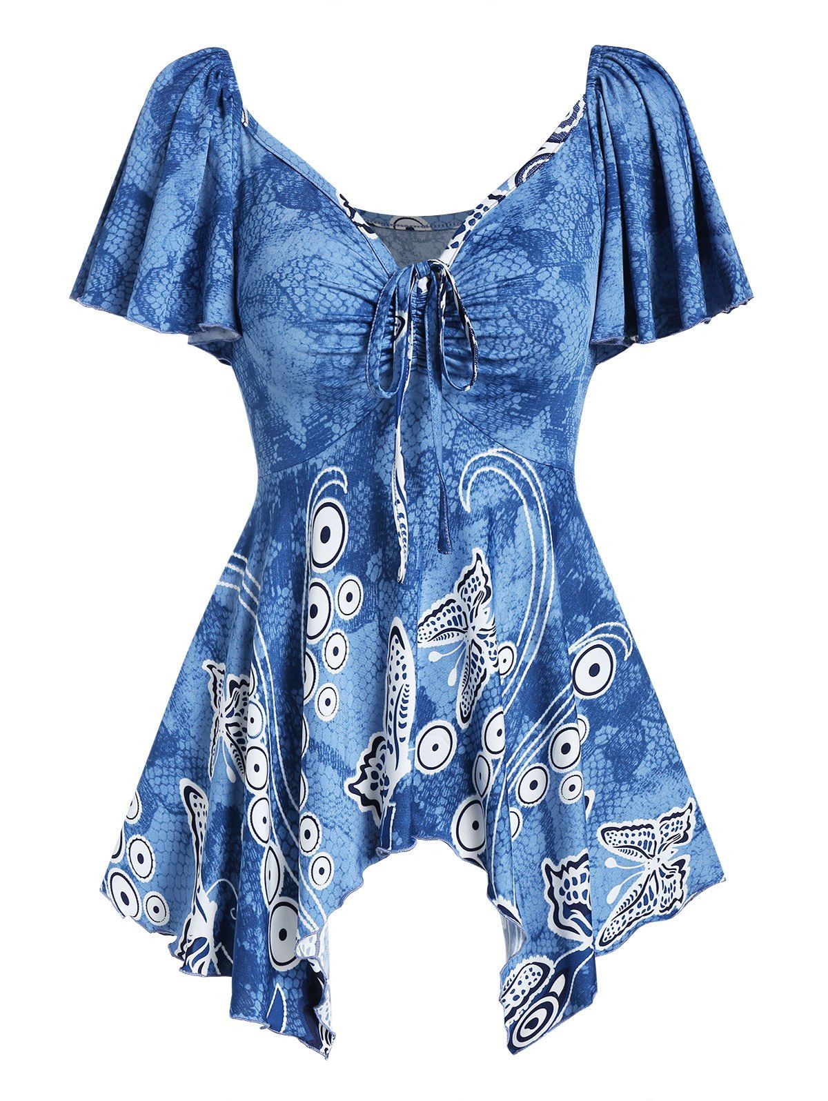 

Plunge Floral Print Asymmetric T Shirt, Blue ivy