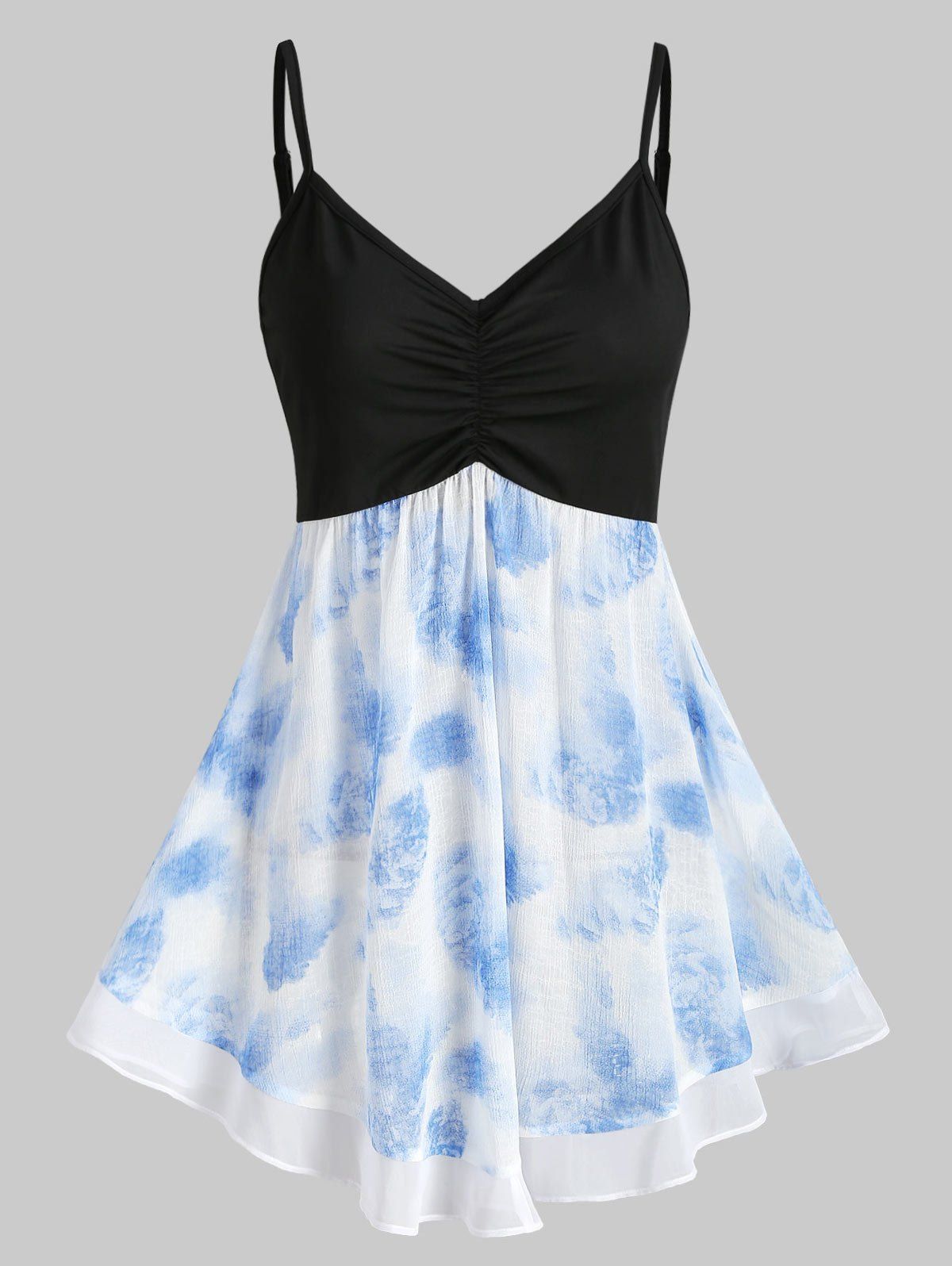 

Contrast Printed Ruched A Line Cami Top, Light sky blue