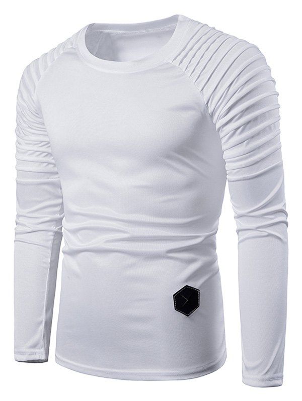 

Solid Color Pleated Raglan Sleeve T-shirt, White