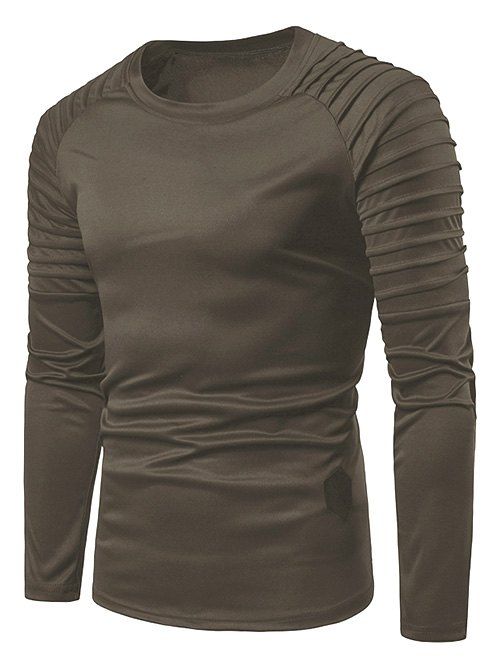 

Solid Color Pleated Raglan Sleeve T-shirt, Gray
