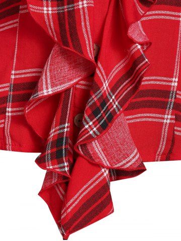 

Scoop Collar Plaid Button Tank Top, Lava red
