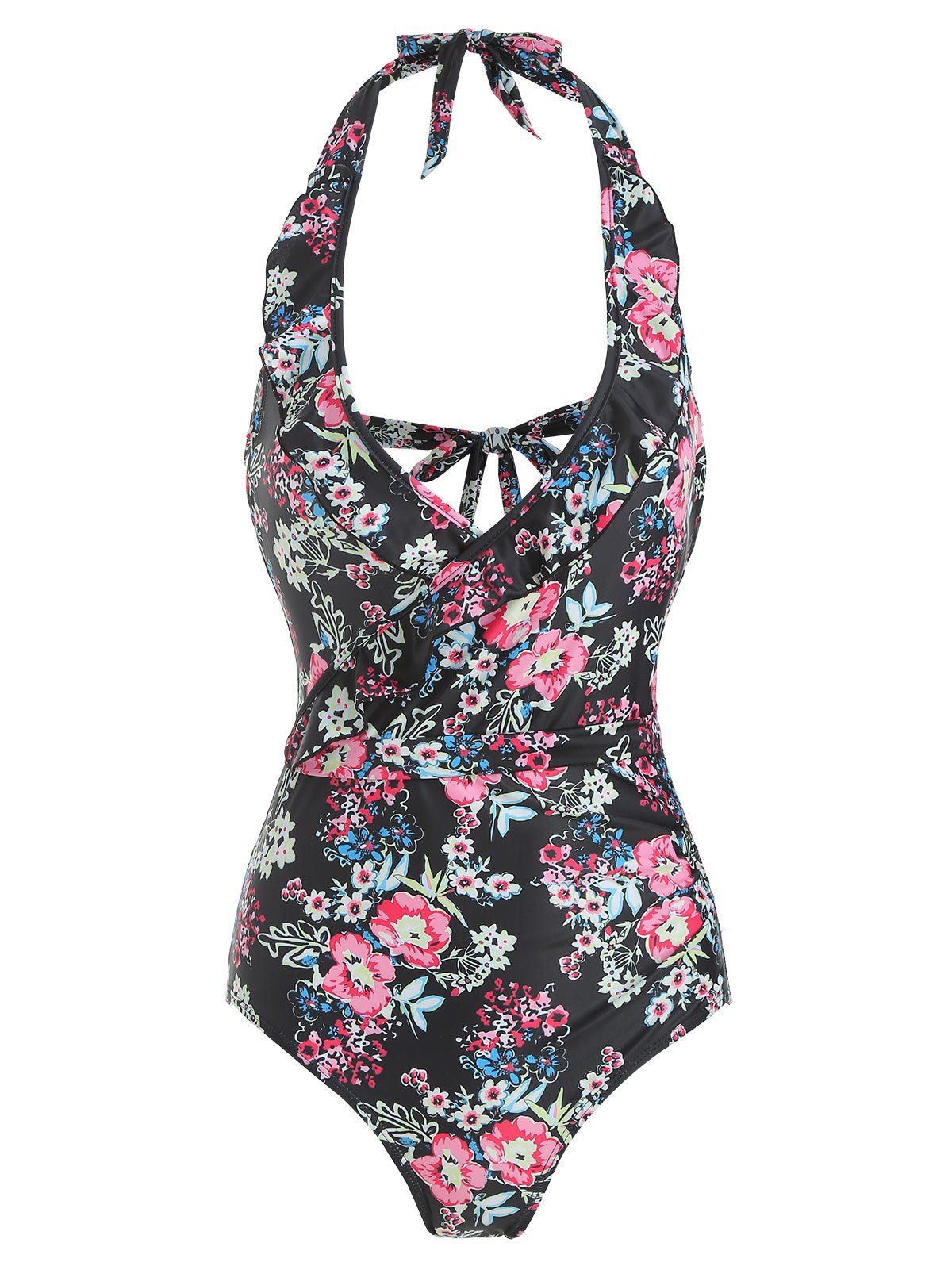 

Ditsy Floral Ruffled Criss Cross One-piece Swimsuit, Multi