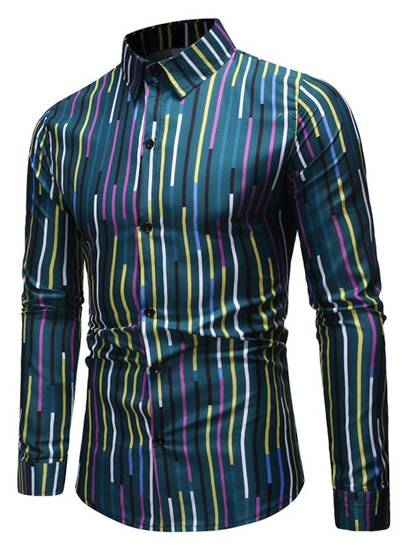 

Casual Striped Print Long Sleeves Shirt, Medium sea green