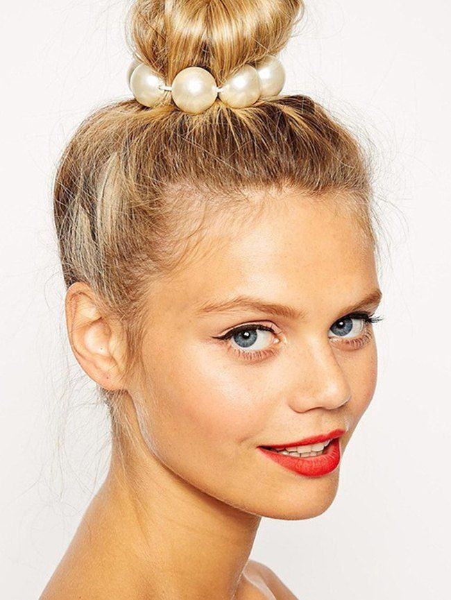 

Solid Color Faux Pearl Elastic Hair Band Scrunchies, White