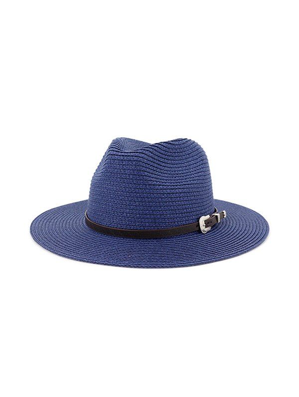 

Belt Embellished Straw Outdoor Jazz Beach Hat, Cadetblue