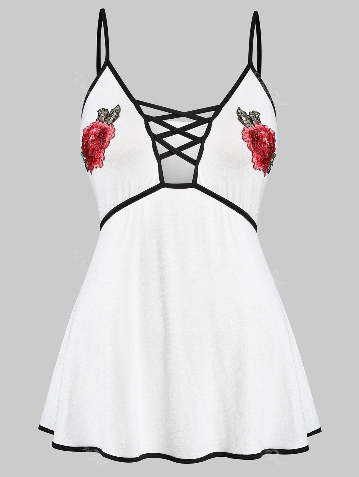 

Plus Size Embroidered Spaghetti Strap Babydoll, White