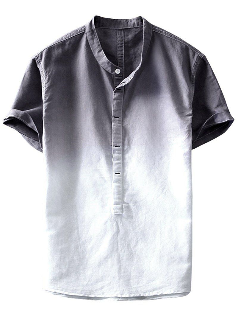 

Ombre Stand Collar Half Button Shirt, Gray