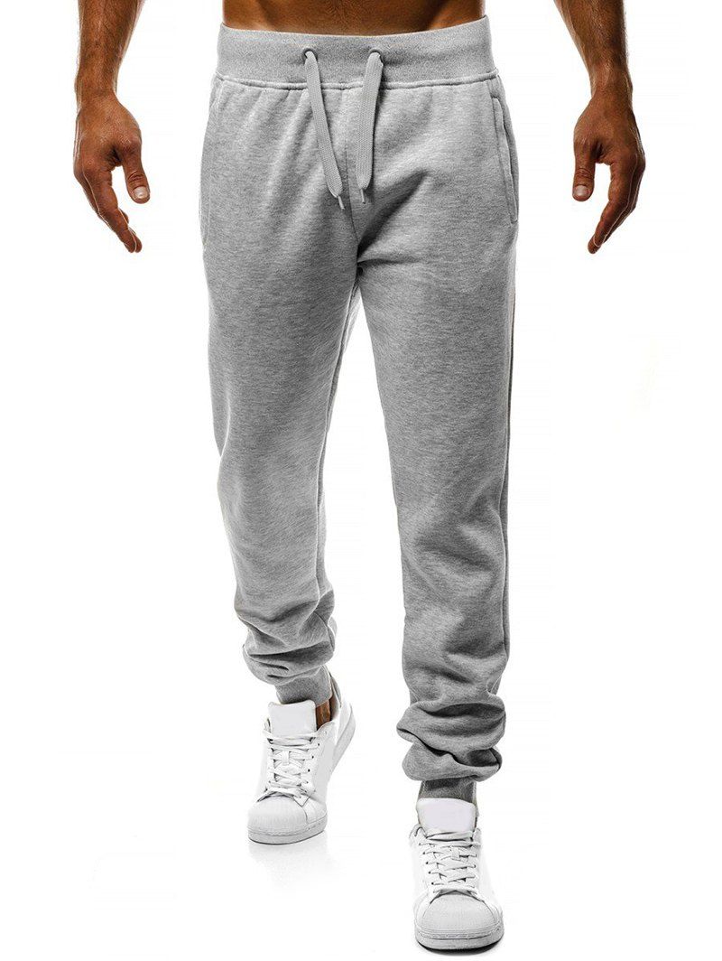 

Side Pockets Drawstring Solid Color Jogger Pants, Light gray