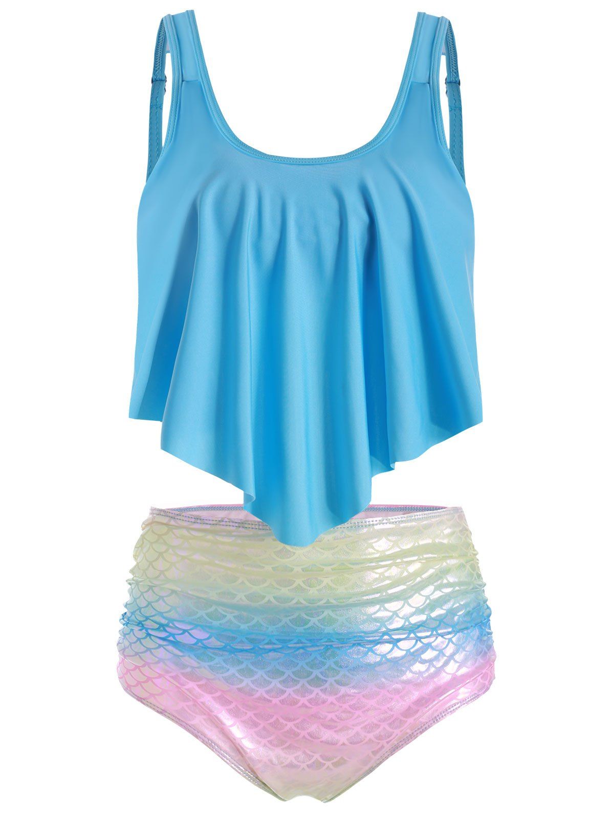 

Ruched Rainbow Mermaid Tankini Swimsuit, Crystal blue
