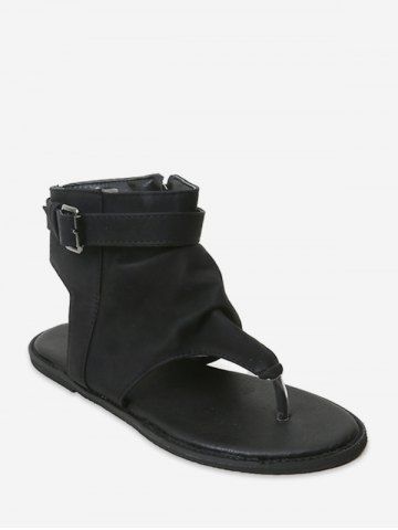 black flat toe post sandals