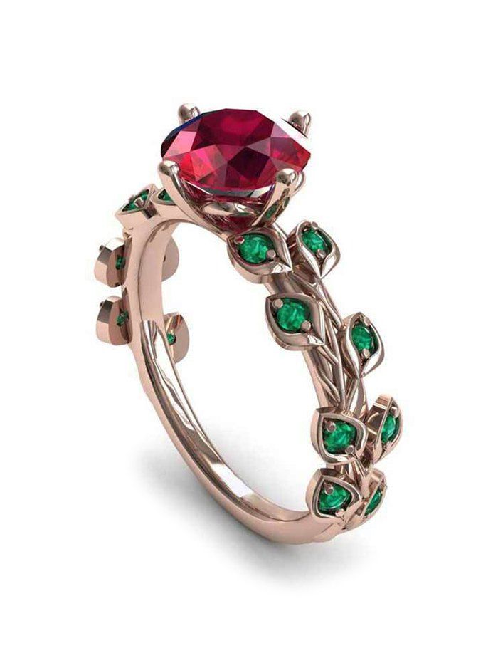 

Floral Leaf Faux Zircon Ring, Lava red