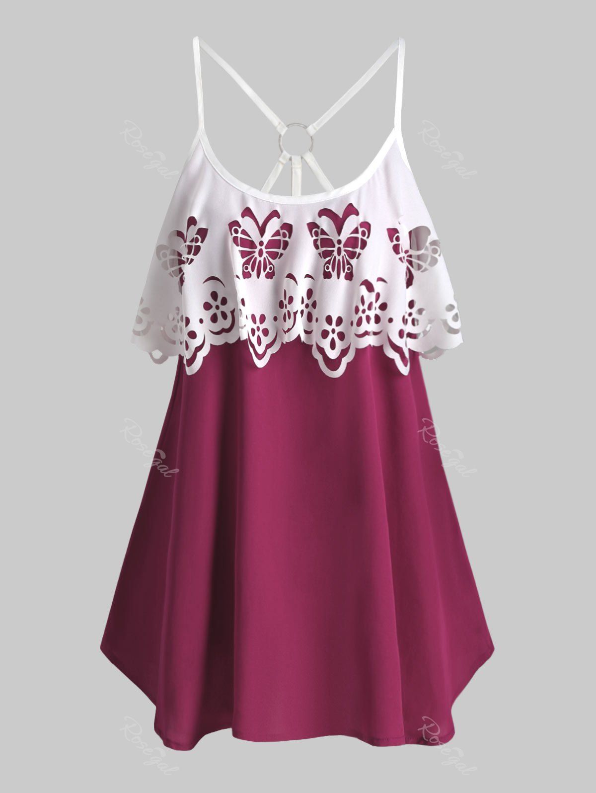 

Plus Size Cami Flare Contrast Scalloped Tank Top, Dark carnation pink