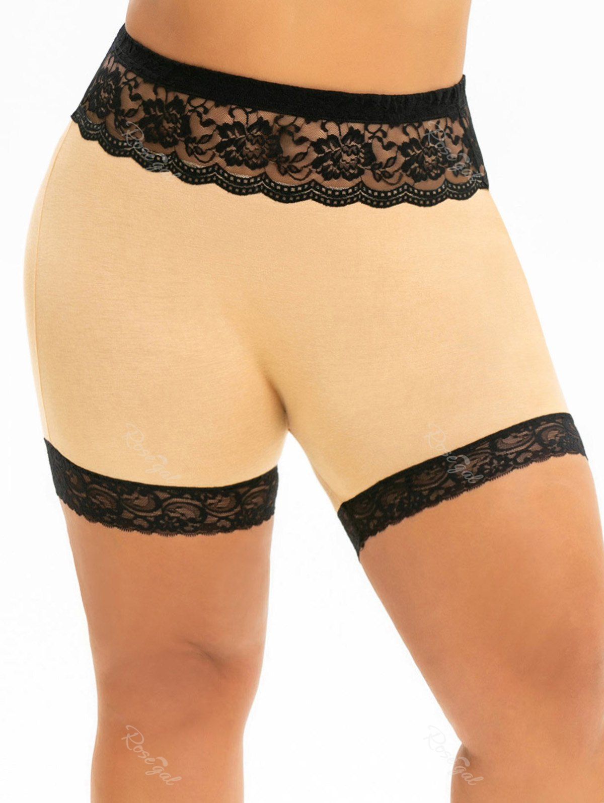 

Scalloped Lace Panel Plus Size Slip Shorts, Apricot