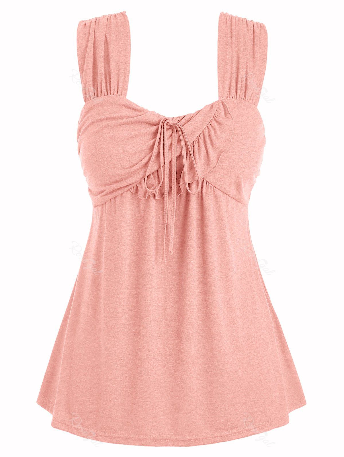 

Plus Size Tie Marled Ruffle Tank Top, Pink