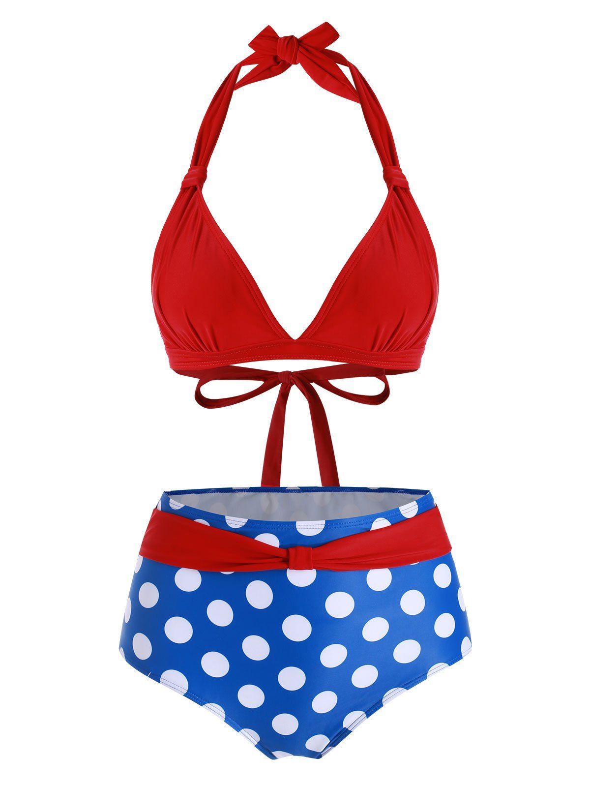 

Halter Polka Dot Knot Vintage Bikini Swimsuit, Red