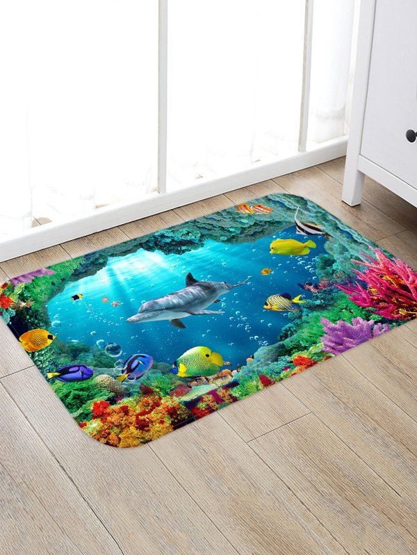 

Dolphin Fish Print Design Floor Mat, Deep sky blue