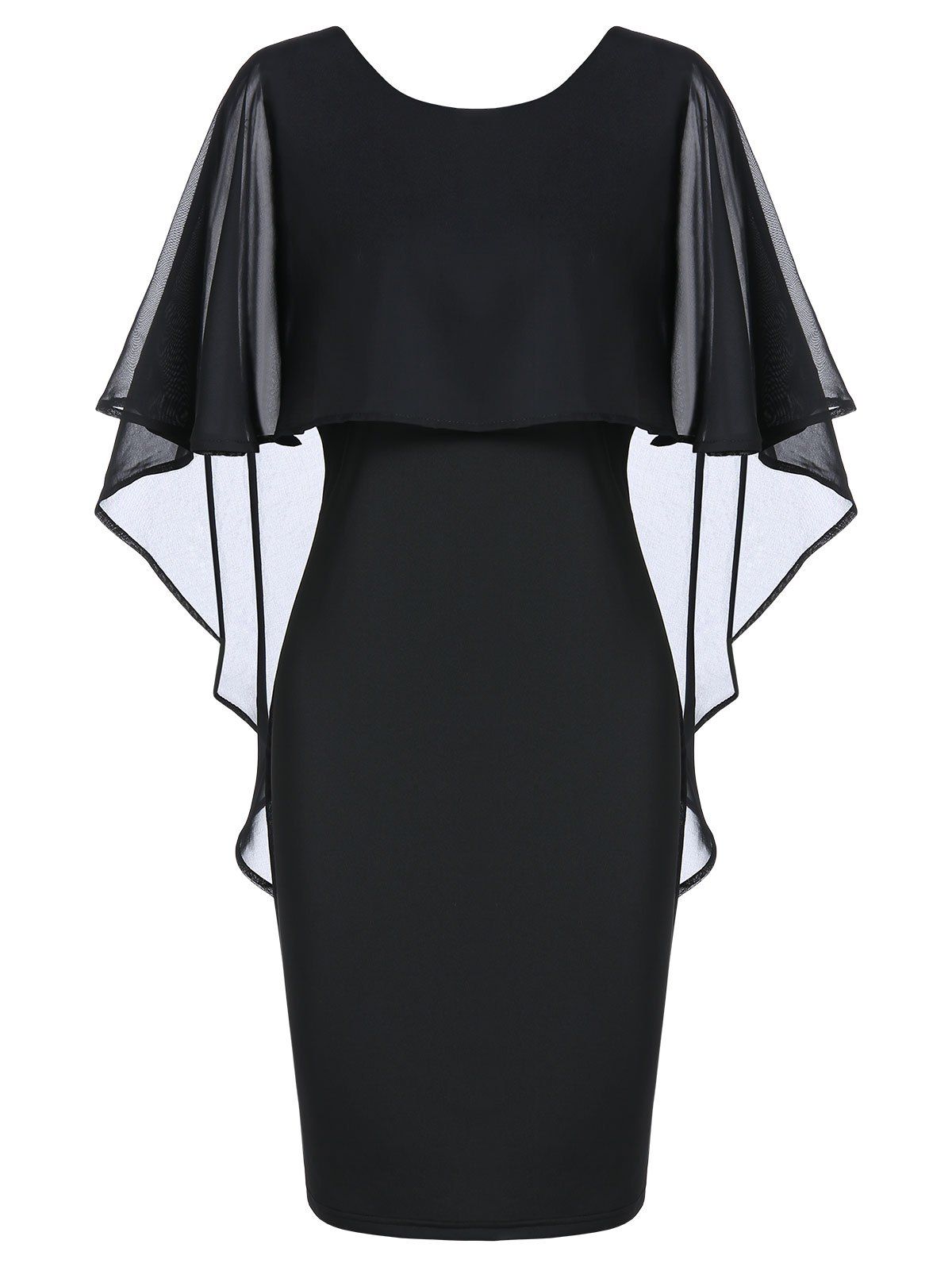 

Open Back Chiffon Insert Mini Bodycon Dress, Black