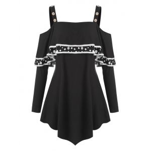 

Plus Size Tunic Open Shoulder Button T Shirt, Black