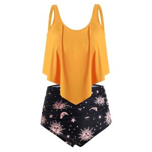 

Plus Size Sun Moons Print Ruffled Tankini Set, Rubber ducky yellow