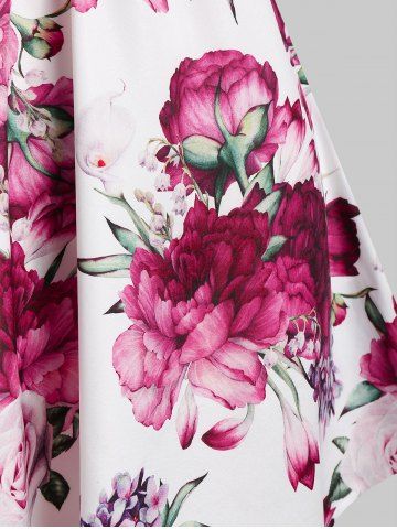 

Plus Size Cut Out Floral Print Asymmetrical Tank Top, Light coral