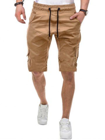 

Solid Color Multi-pocket Drawstring Shorts, Khaki