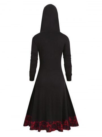 

Plus Size Contrast Lace Up Flounce Vintage Dress, Black