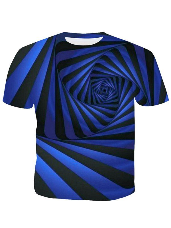 

3D Geometric Striped Abstract Swirl Print Casual T-shirt, Blue