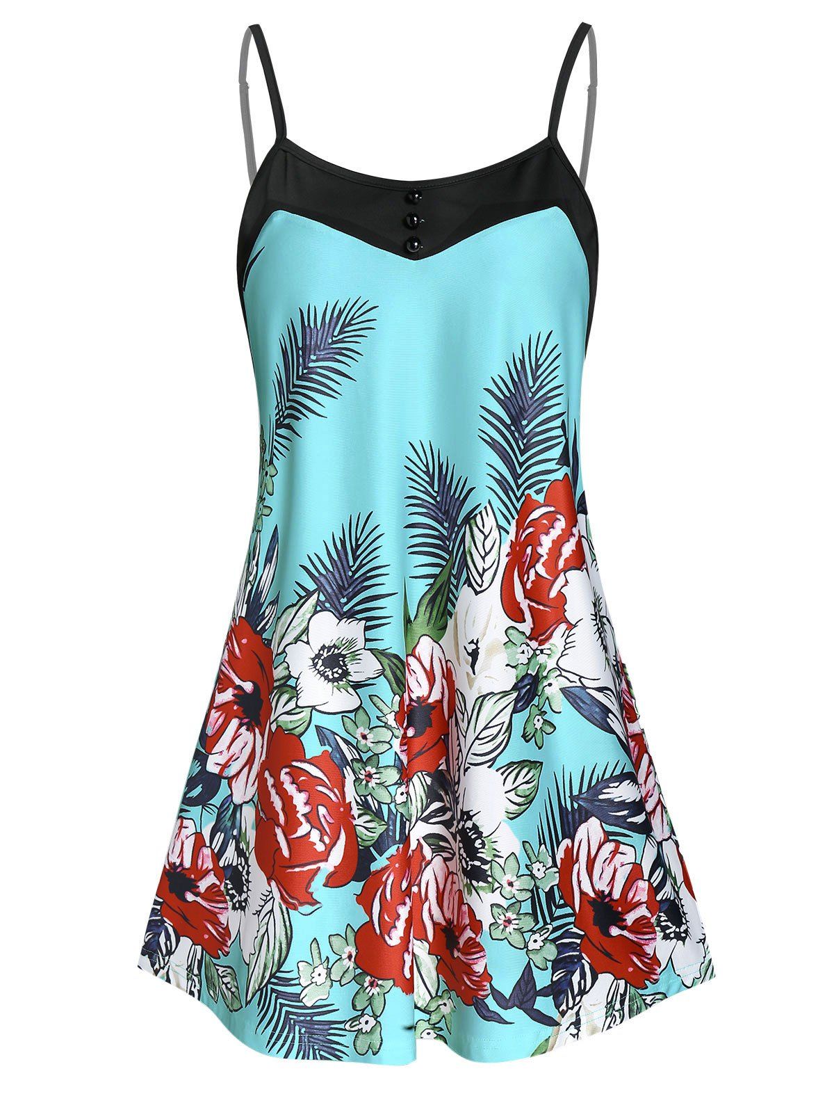 

Spaghetti Strap Button Ditsy Print Tank Top, Medium turquoise
