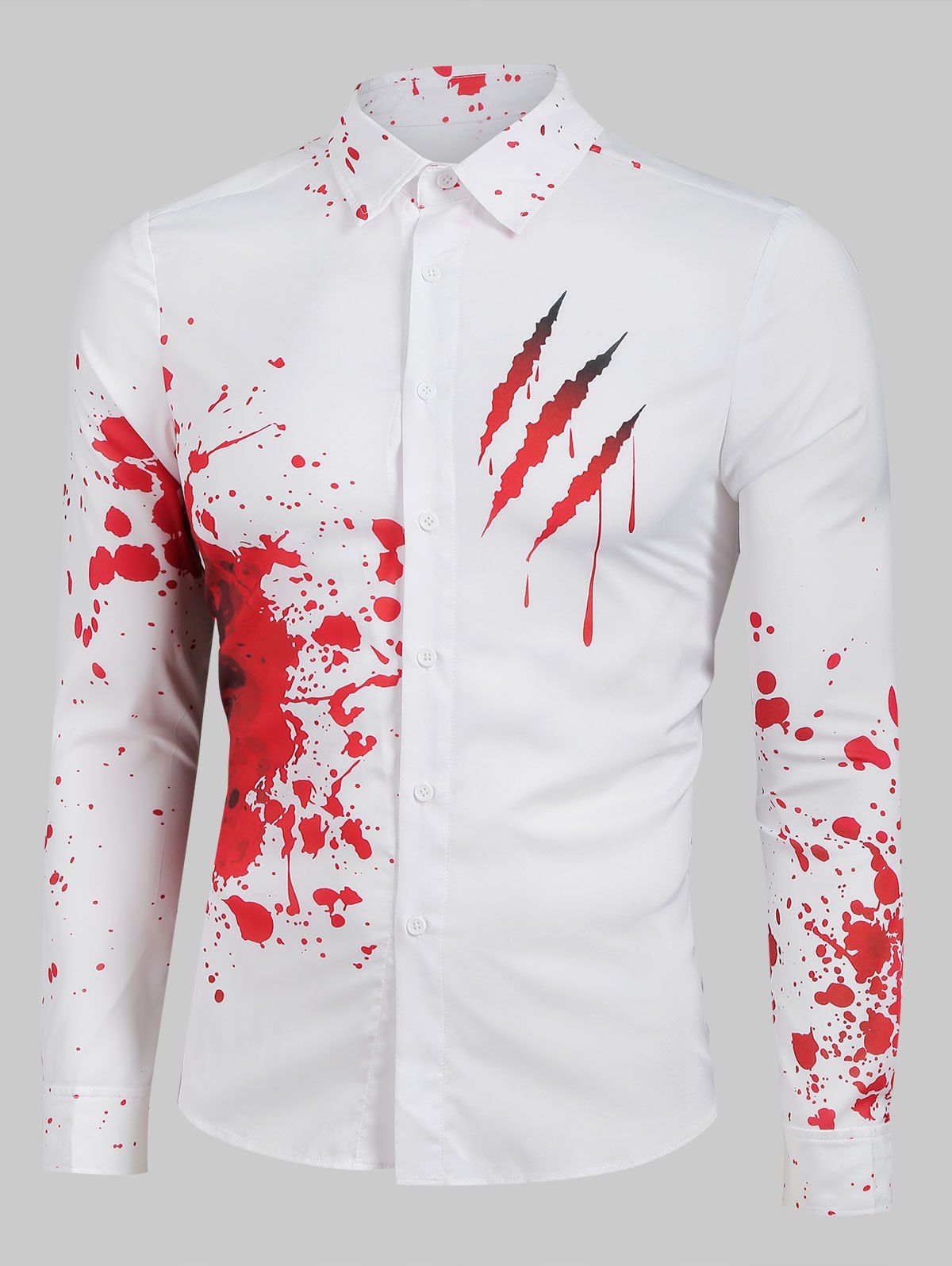

Bloody Claw Print Long Sleeve Button Up Shirt, White