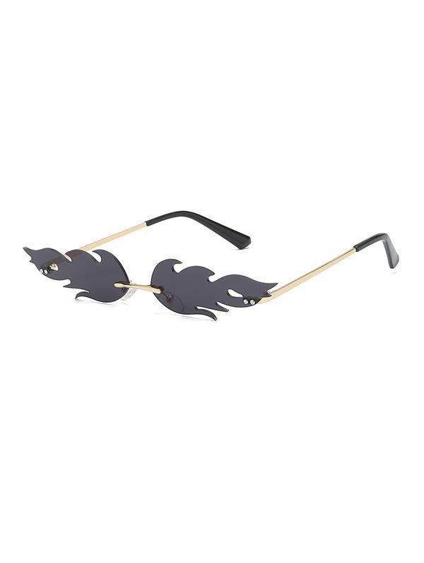 

Rimless Fire Shape Metal Sunglasses, Black