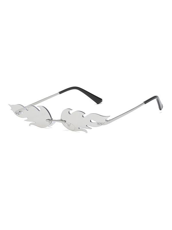 

Rimless Fire Shape Metal Sunglasses, Silver
