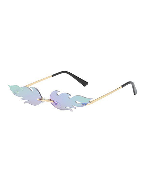 

Rimless Fire Shape Metal Sunglasses, Macaw blue green