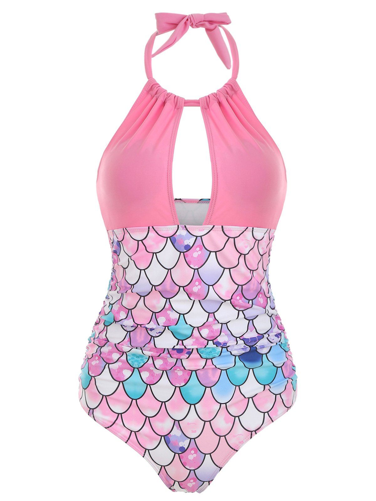 

Cut Out Mermaid Ruched Padded Swimsuit, Pink