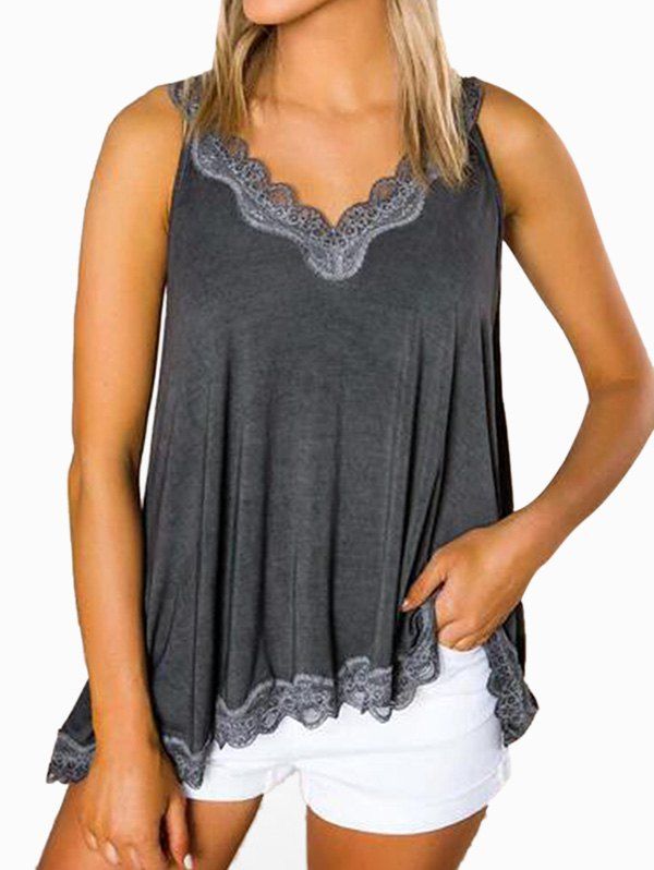 

Lace Panel Cutout Casual Tank Top, Cloudy gray