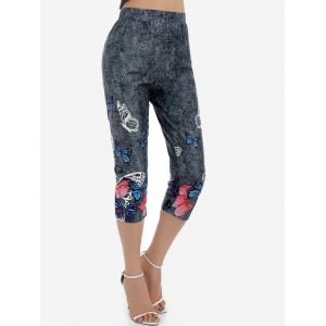 

Butterfly Print High Waisted Capri Jeggings, Gray