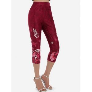 

Butterfly Print High Waisted Capri Jeggings, Red wine