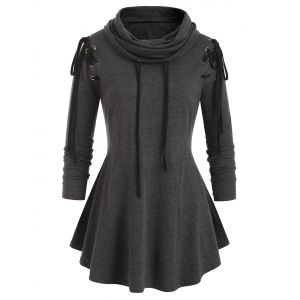 

Plus Size Cowl Neck Lace Up Peplum Sweatshirt, Carbon gray