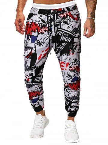 figure and letter print drawstring waist joggers