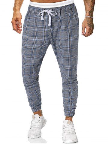 houndstooth print drawstring jogger pants