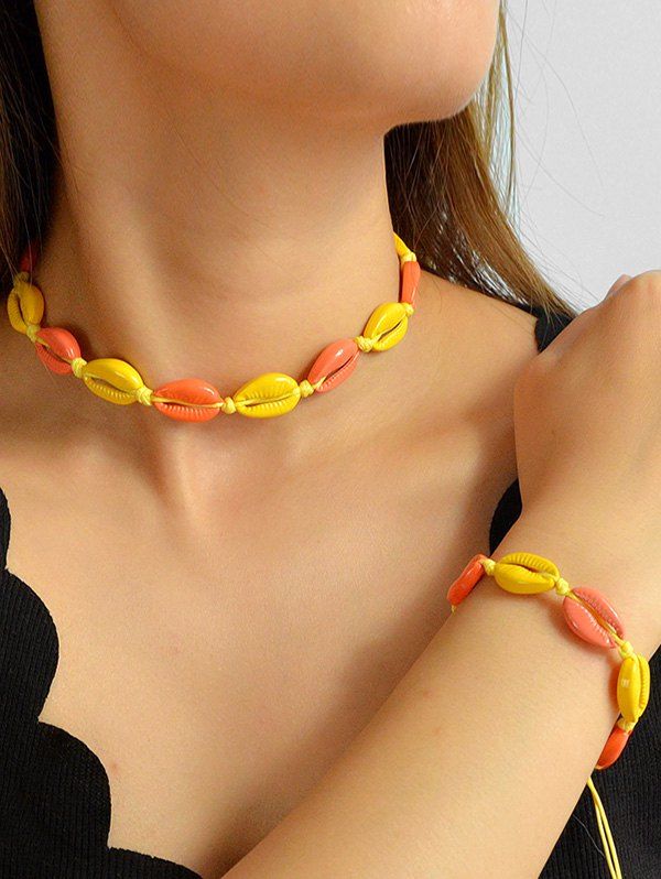 

Beach Colored Shell Bracelet Necklace Set, Yellow