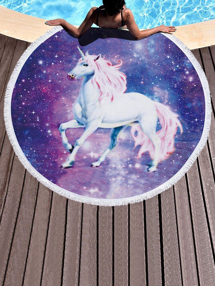 

Galaxy Unicorn Pattern Fringed Beach Throw, Mauve