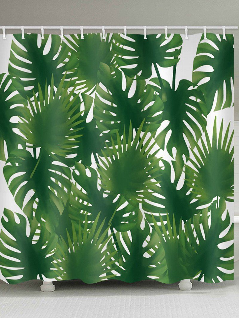 

Tropical Leaves Printed Waterproof Bathroom Shower Curtain, Multi
