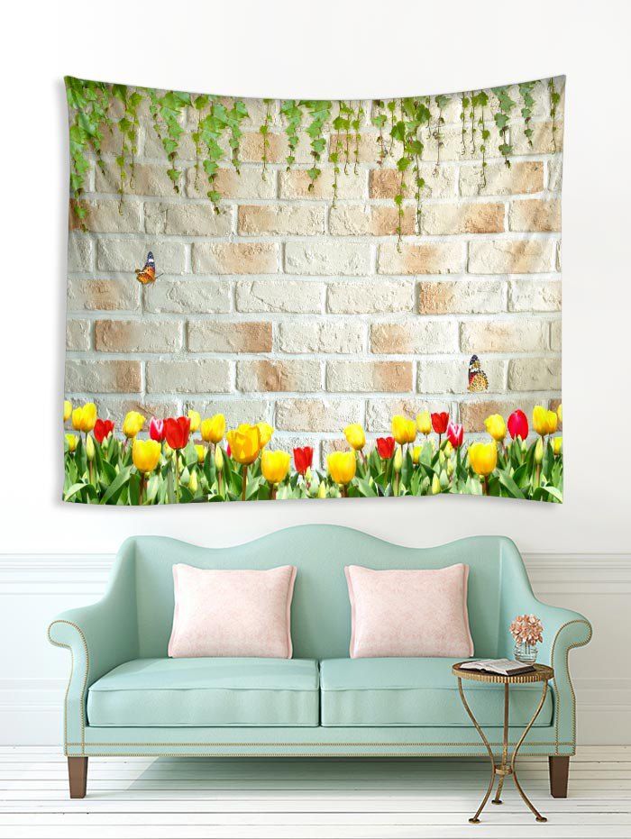 

Branch Flower Brick Wall Print Removable Wall Tapestry, Warm white
