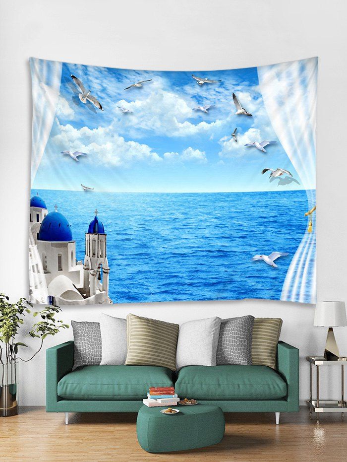 

Seaside Seagull Castle Print Tapestry Wall Hanging Art Decoration, Multi-a