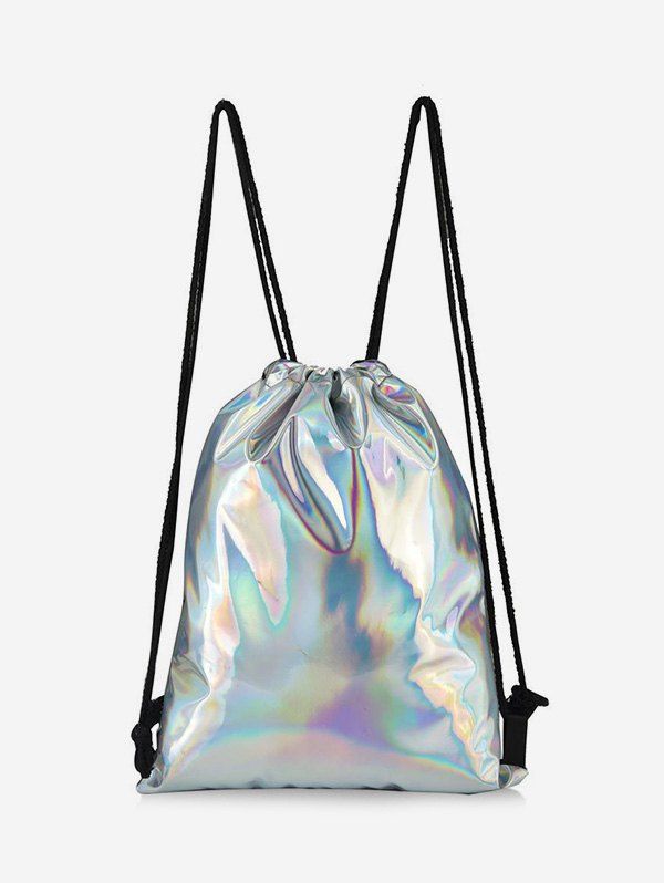 

Drawstring Laser Casual Backpack, Silver
