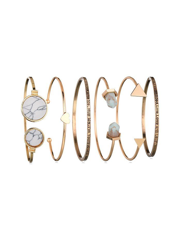 

Retro Geometric Marble Print Cuff Bracelet 6 Piece Set, Gold