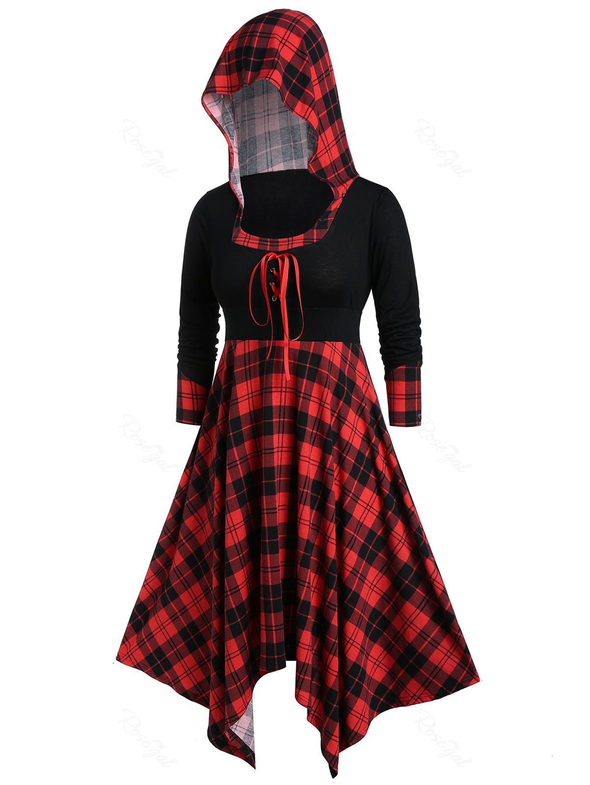 lace up tartan asymmetrical dress